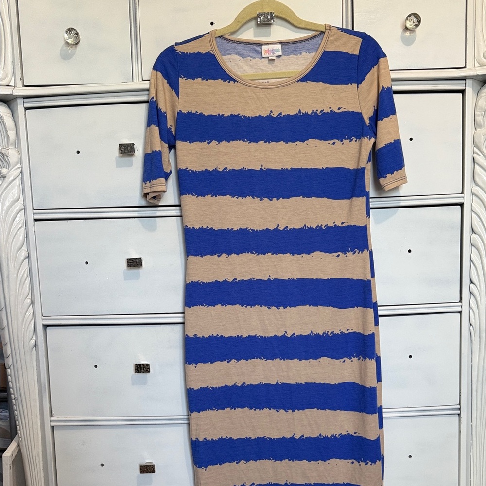 Striped Blue and Tan Women's Dress